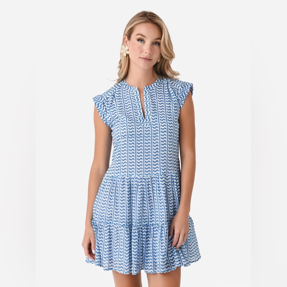 Oliphant Blue White Printed Mini Dress XS